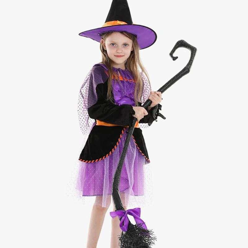 Halloween-Fotoshooting Lila glitzerndes Hexenkleid für Kinder