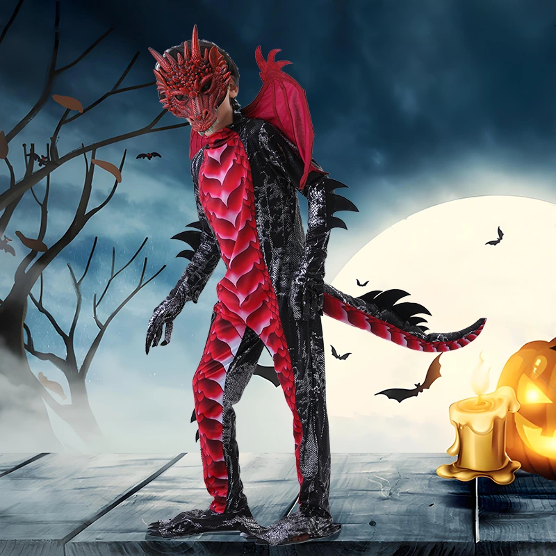 Halloween-Fotoshooting, rotes und blaues Drachenkostüm für Kinder