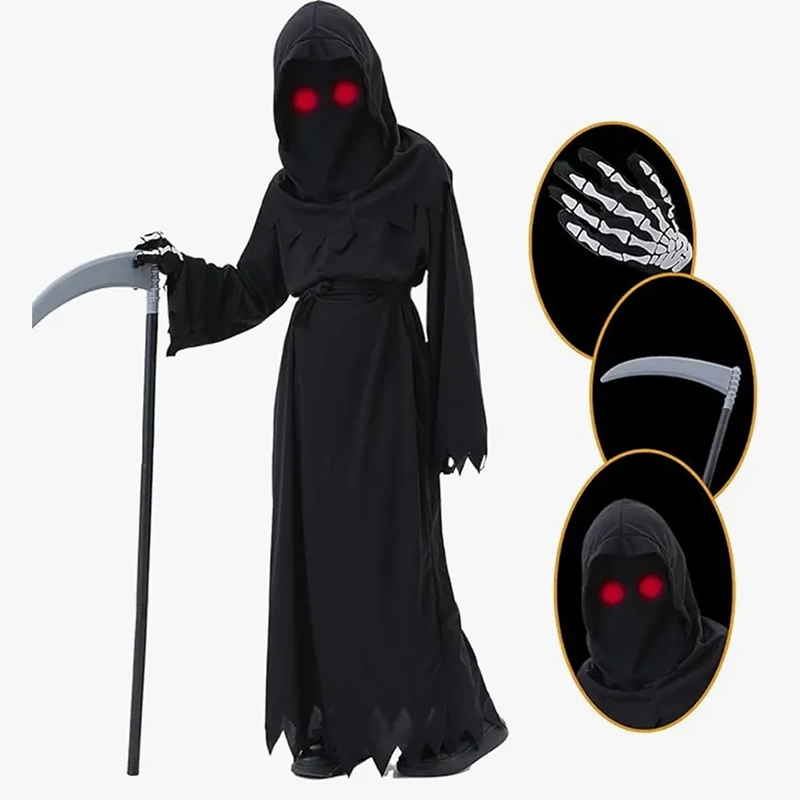Halloween-Süßes oder Saures, gruseliges Sensenmann-Kostüm für Kinder